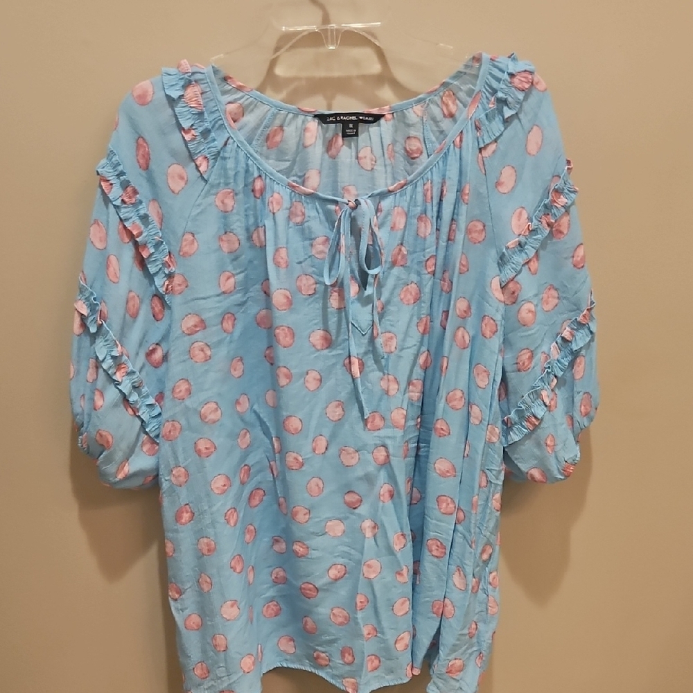 Zac & Rachel Blue Ruffled 3/4 Sleeve Blouse
